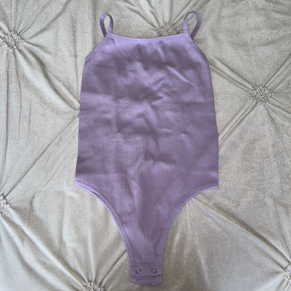 Lavender Ribbed Bodysuit with Criss Cross Back
